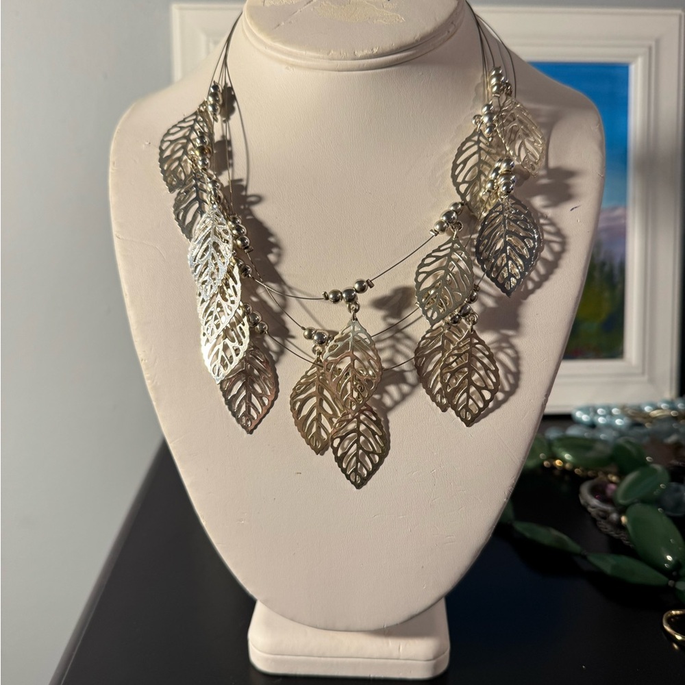 Silver Leaf Multi-Strand Necklace - Elegant Women's Jewelry